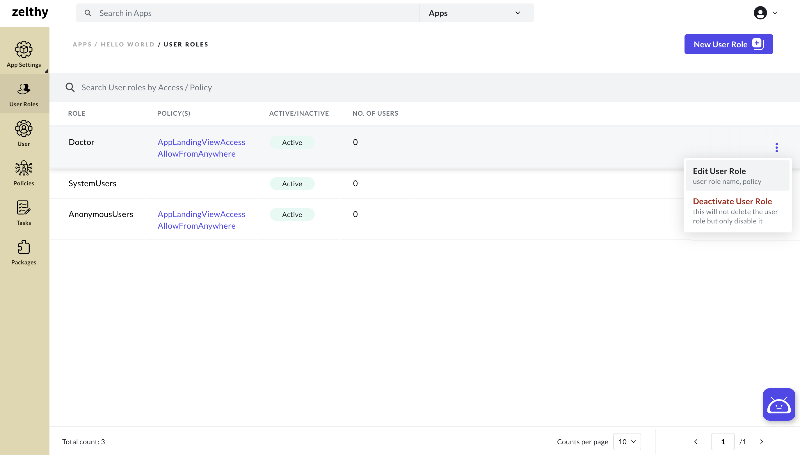 Assigning Policies to User Role 1